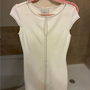 Reformation Caryn Knit Cream Mini Dress with Black Stitching